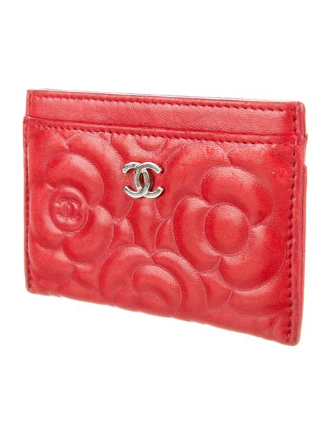 chanel red camellia card holder|genuine Chanel wallet.